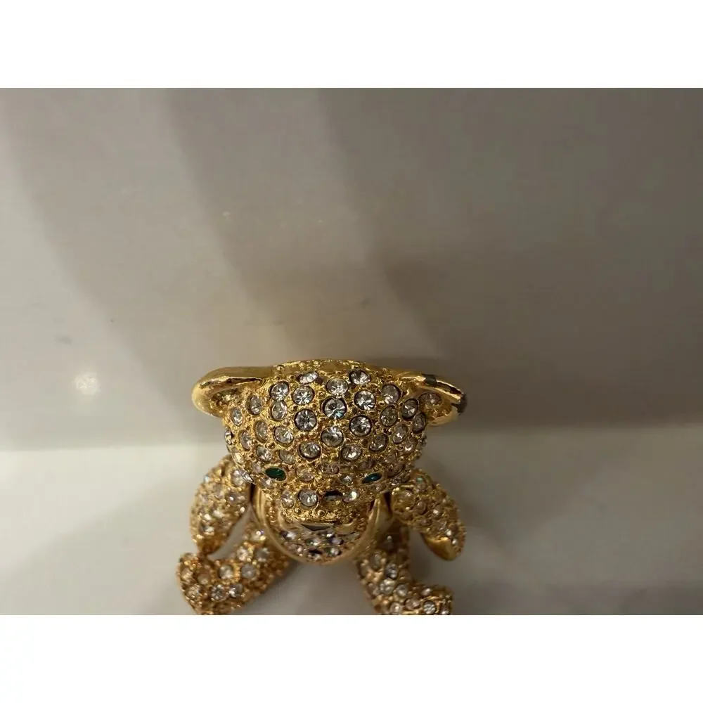 Rare Joan Rivers Articulated Rhinestone Teddy Bear Brooch Pin Gold Tone Crystal - Picture 2 of 8